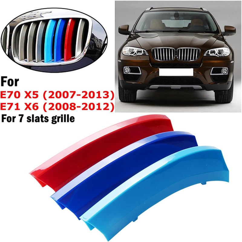 Goodream Tricolored Grille Insert Trims Compatible With BMW 2007-2013 E70 X5 and 2008-2012 E71 X6 7-Beams Center Kidney Grill - Image 2